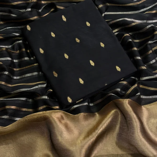 CHANDERI SILK SUIT SET Printed (Black)