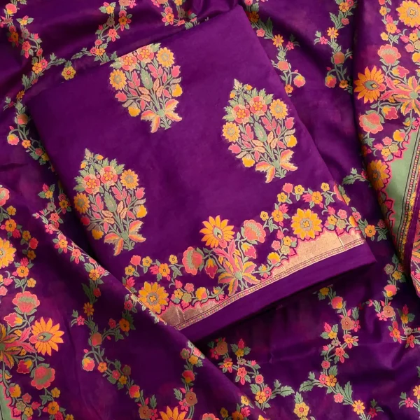 PURE JAMDANI SUIT SET Floral Print (Jamuni)