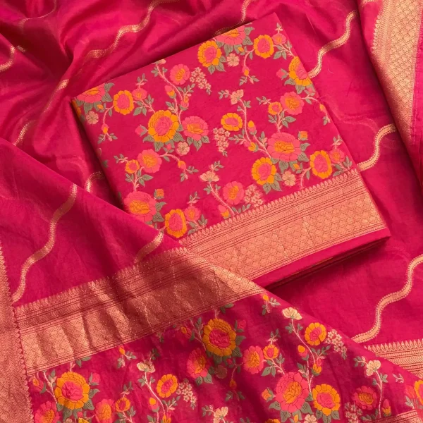 PURE JAMDANI SUIT SET Floral Print (Pink)