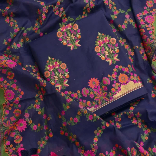 PURE JAMDANI SUIT SET Floral Print (Navy Blue)